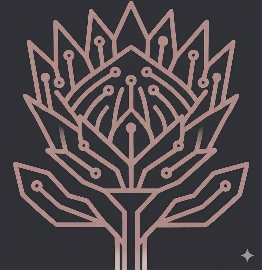 Novara Sage circuit-board Protea emblem